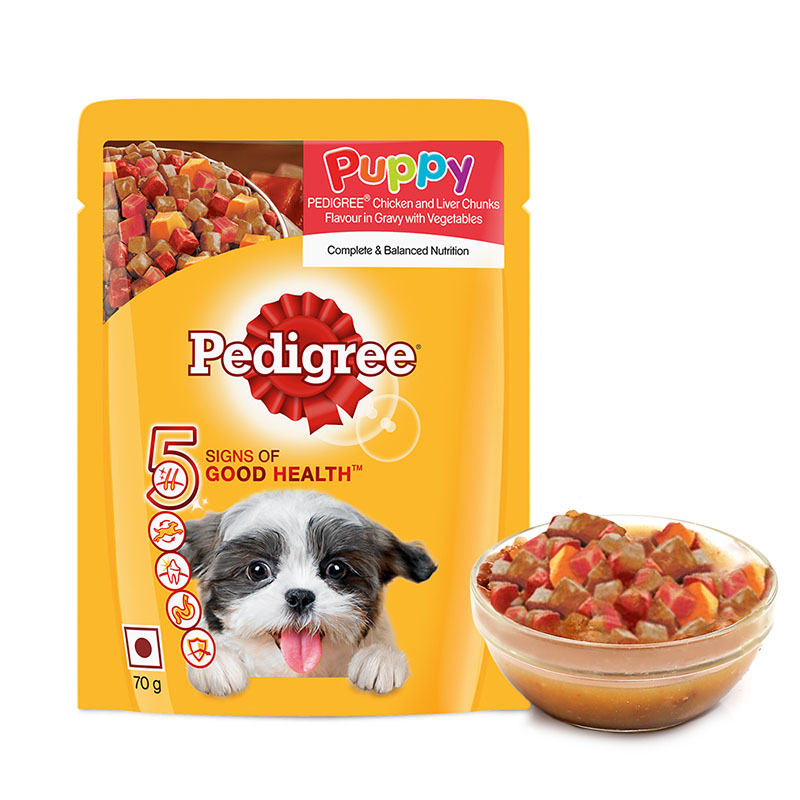 Pedigree Puppy Chicken and Liver Chunks in Gravy with Vegetables 70g (Pack of 15)