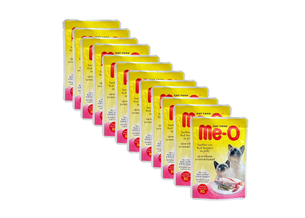 Me-O POUCH CAT FOOD SARDINE WITH RED SNAPPER IN JELLY 80 gm (Pack of 12)