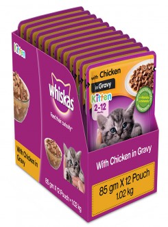 Whiskas Kitten Chicken in Gravy 85Gm(pack of 12)