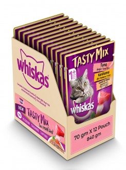 Whiskas Adult Tasty Mix Tuna with Kanikama in Gravy (Pack of 12)